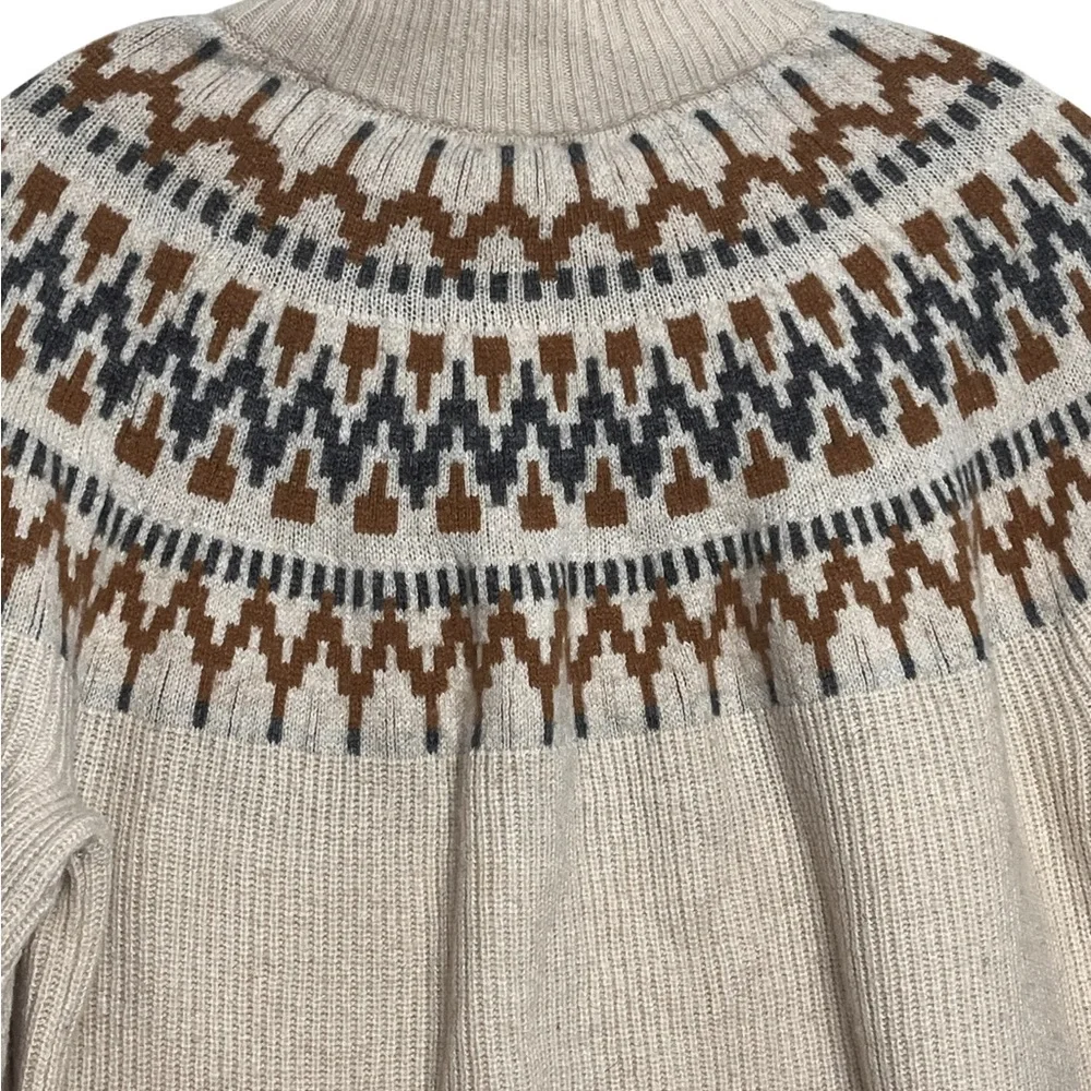 J. Crew Mock Neck Fair Isle Sweater Womens Lamb's Wool Blend Neutral Lodge